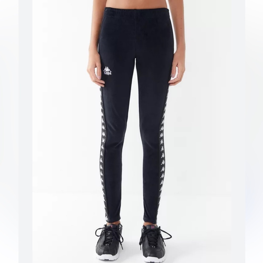 Kappa Ammu Velour Black Track Leggings  Pants with Logo Small - Picture 2 of 8